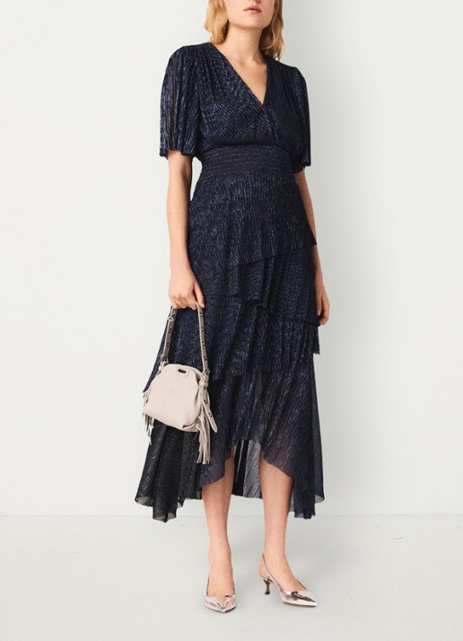 Maje Ruffiba midi jurk met volant - voorkant 8 donkerblauw