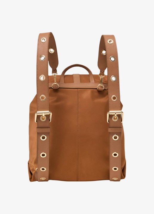 Maje Rugtas van leer en nylon - achterkant camel