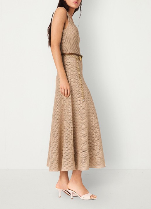 Maje Russelettync midi jurk met strass - detail 5 beige