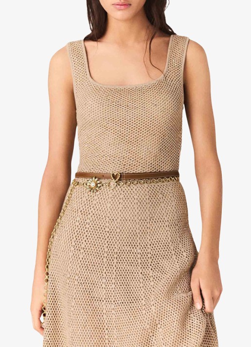 Maje Russelettync midi jurk met strass - detail 6 beige