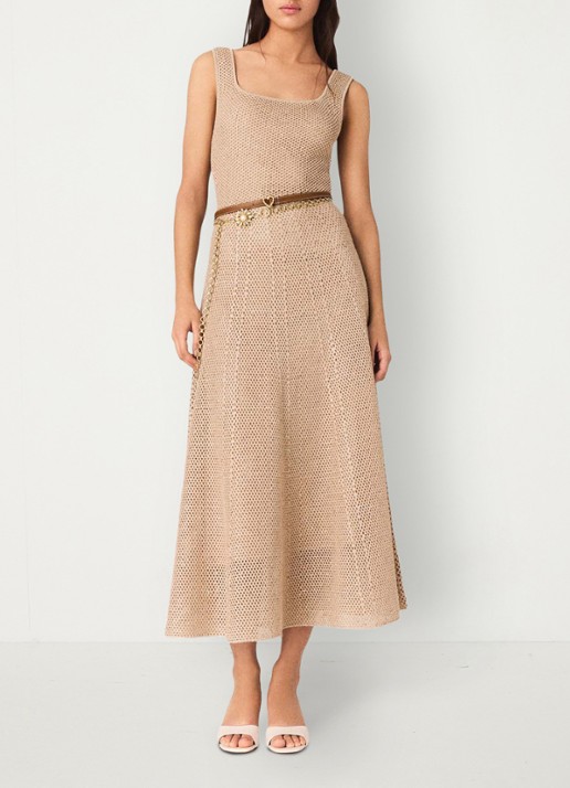 Maje Russelettync midi jurk met strass - voorkant 2 beige