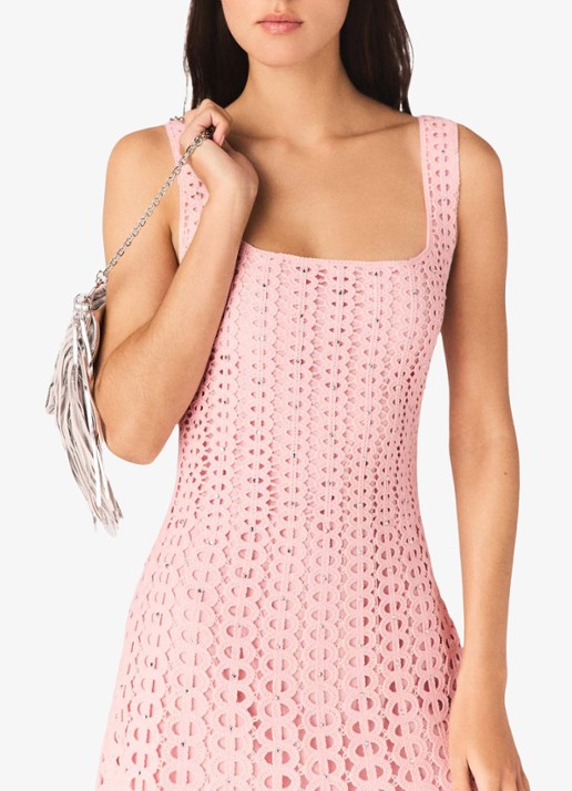 Maje Russelking midi jurk met opengewerkt detail - detail 5 roze