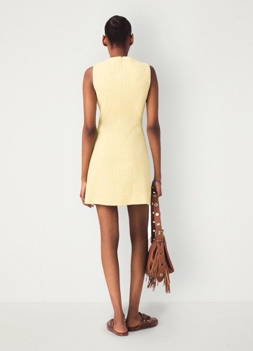Maje Rylener mini jurk met tweed-look - achterkant 2 lichtgeel