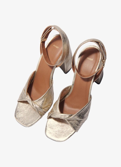 Maje Sandalette van leer met metallic finish - detail 4 goud