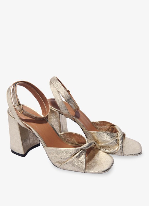 Maje Sandalette van leer met metallic finish - voorkant 2 goud