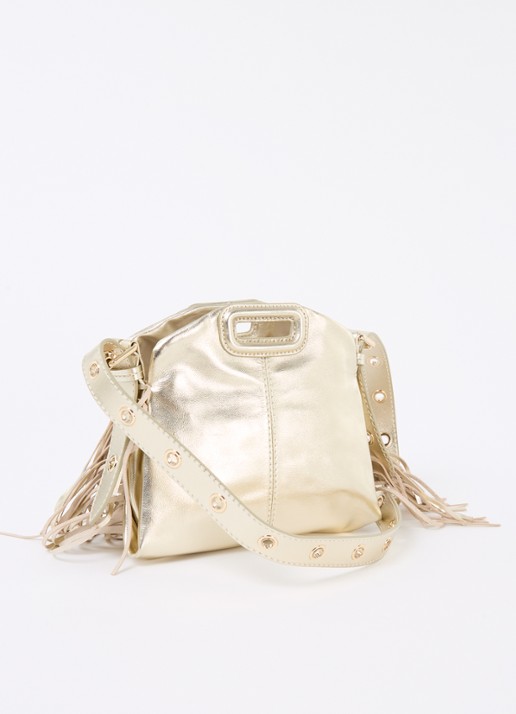 Maje Schoudertas van leer met metallic finish - achterkant geelgoud