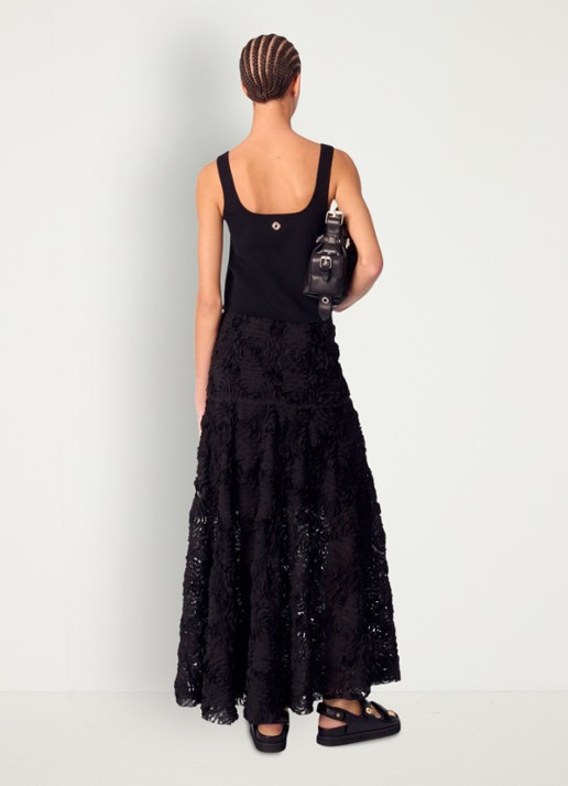 Maje Semi-transparante maxi rok met structuur - achterkant 7 zwart