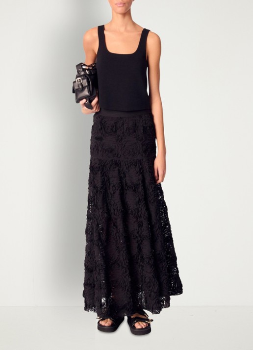 Maje Semi-transparante maxi rok met structuur - voorkant 6 zwart