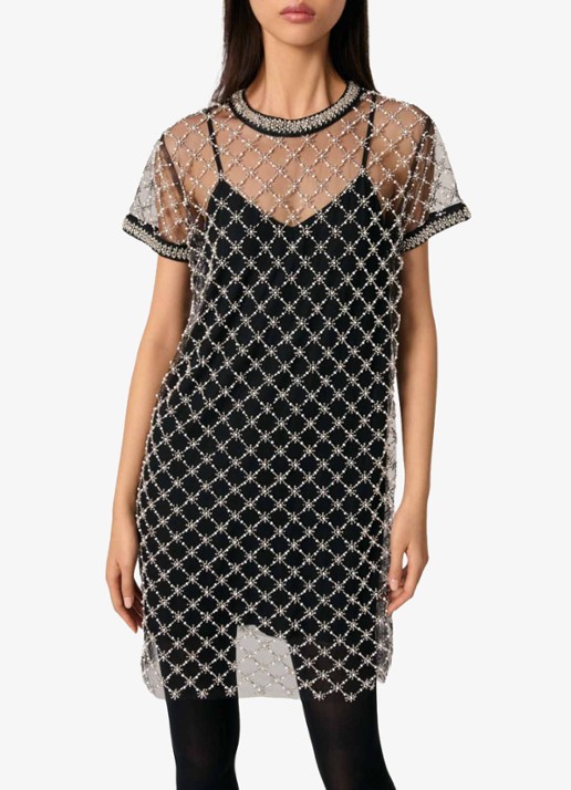 Maje Semi-transparante mini jurk met kralendecoratie