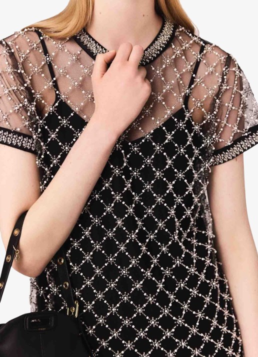 Maje Semi-transparante mini jurk met strass - detail 6 zwart
