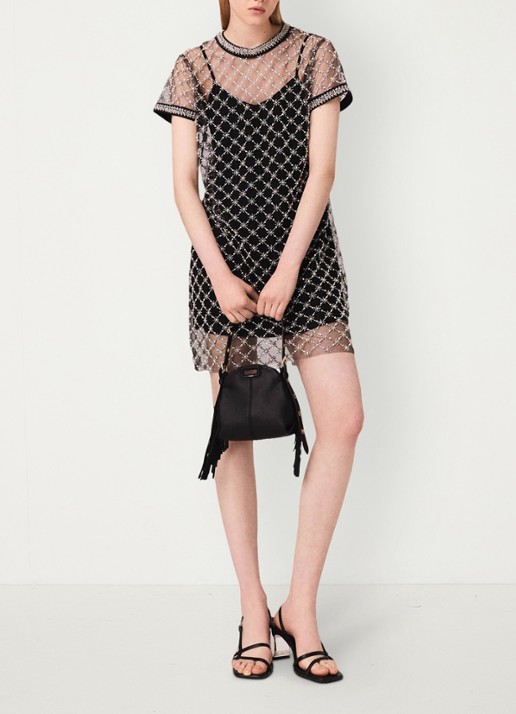 Maje Semi-transparante mini jurk met strass - voorkant 3 zwart