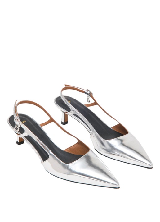 Maje Slingback van leer met metallic finish - detail 2 zilver