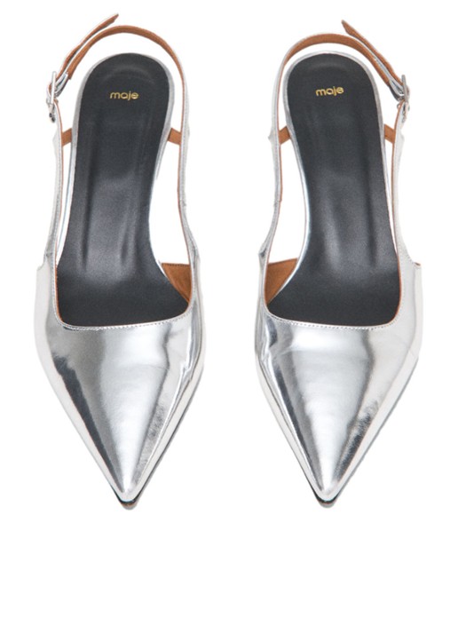 Maje Slingback van leer met metallic finish - detail 5 zilver