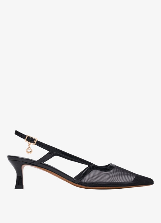 Maje Leren en mesh slingbacks