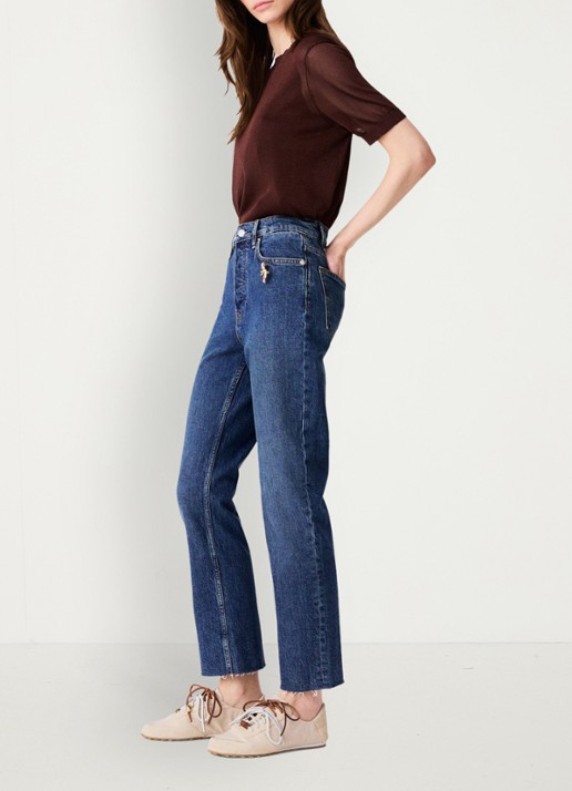 Maje Straight leg jeans met sierlijke broche - detail 4 donkerblauw
