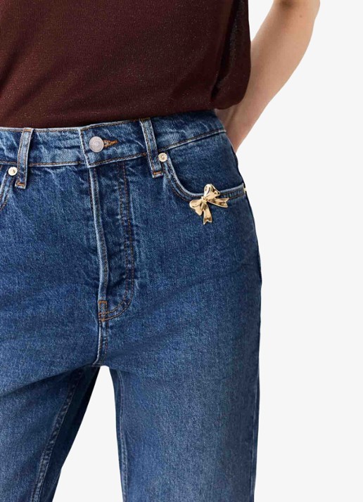 Maje Straight leg jeans met sierlijke broche - detail 6 donkerblauw