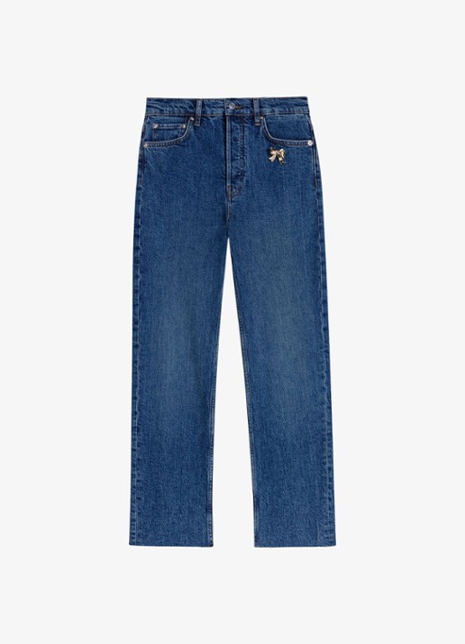 Maje Straight leg jeans met sierlijke broche - voorkant donkerblauw