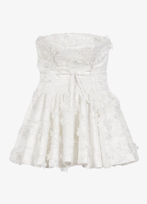 Maje Strapless mini jurk van kant met plooien - voorkant 2 wit