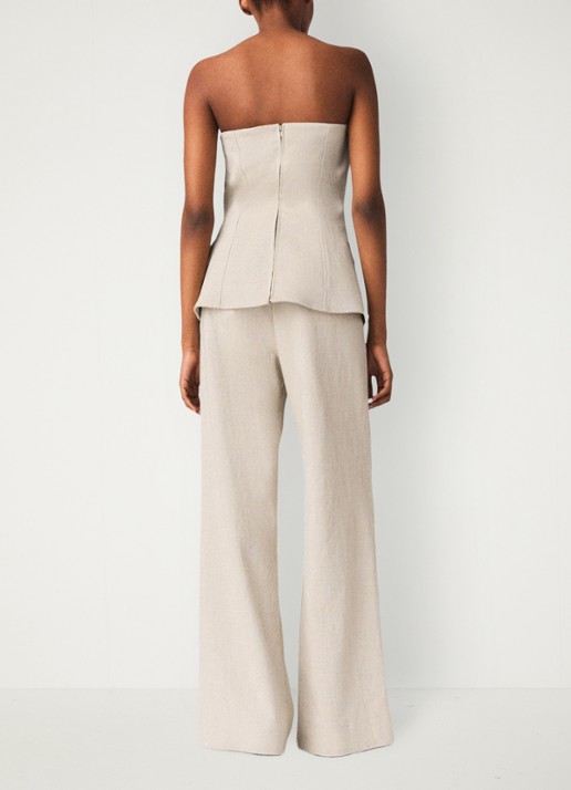 Maje Strapless top met sierknopen - achterkant 7 beige