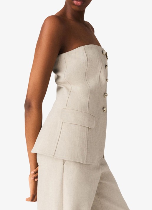 Maje Strapless top met sierknopen - detail 2 beige