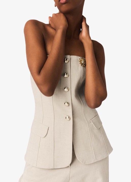 Maje Strapless top met sierknopen - detail 4 beige