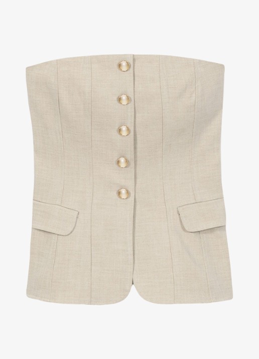 Maje Strapless top met sierknopen - voorkant 5 beige