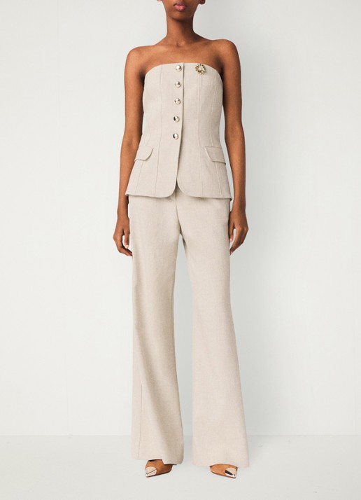 Maje Strapless top met sierknopen - voorkant 6 beige