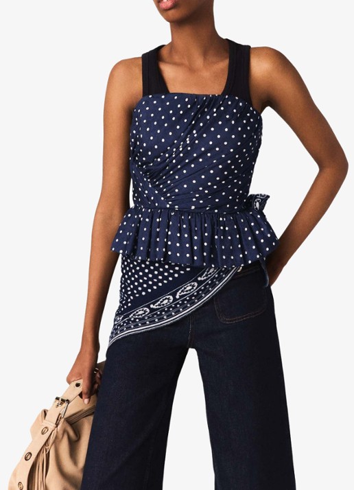 Maje Strapless top met stippenprint - detail 6 donkerblauw