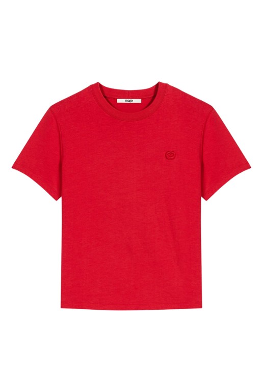 Maje T-shirt met borduring - voorkant steenrood
