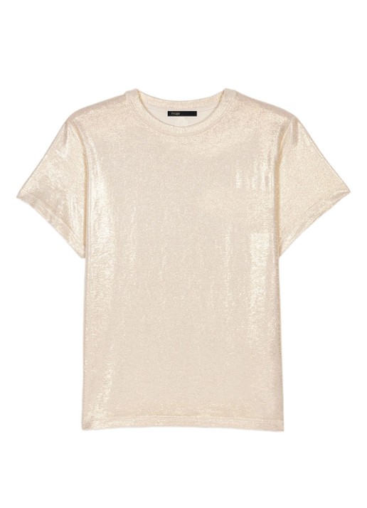 Maje T-shirt met glanzende finish - voorkant 6 goud