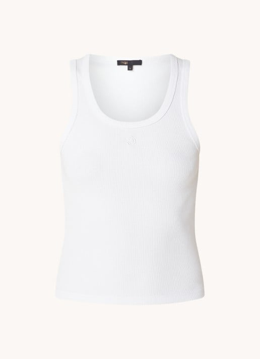 Maje Tanktop met ribstructuur en logoborduring - voorkant wit