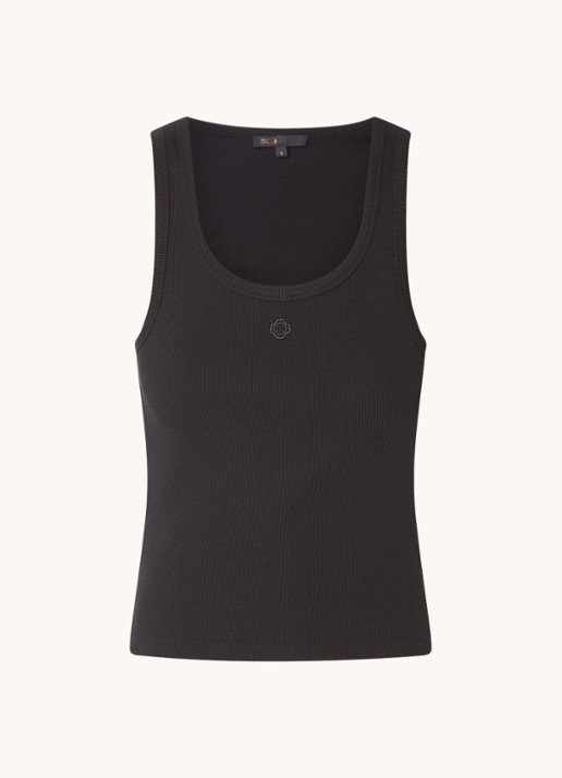 Maje Tanktop met ribstructuur en logoborduring - voorkant zwart