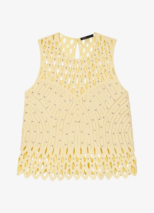 Maje Top met opengewerkt detail en strass - voorkant 2 geel