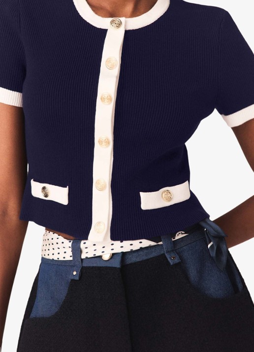 Maje Top met ribstructuur - detail 2 donkerblauw