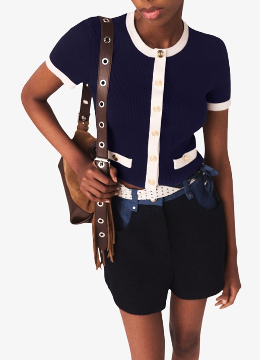 Maje Top met ribstructuur - detail 4 donkerblauw