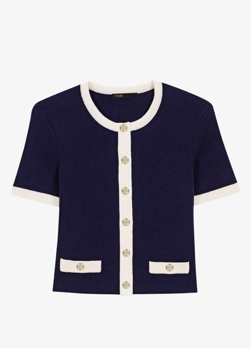 Maje Top met ribstructuur - voorkant 5 donkerblauw