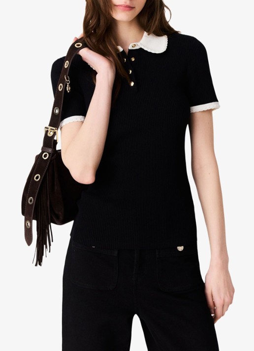 Maje Top met ribstructuur - detail 6 zwart
