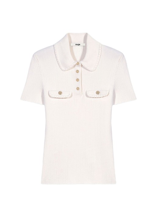 Maje Top met ribstructuur - voorkant 2 creme