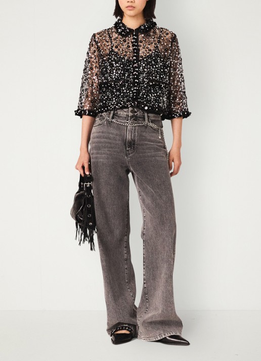 Maje Top met strass - voorkant 2 zwart