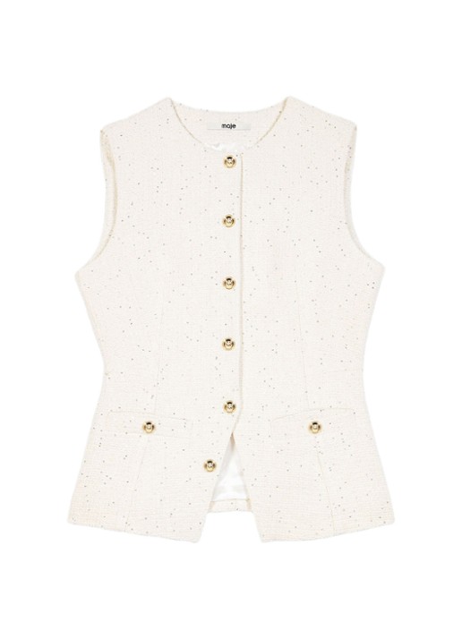 Maje Top van bouclé met opgestikte zakken - voorkant 6 beige