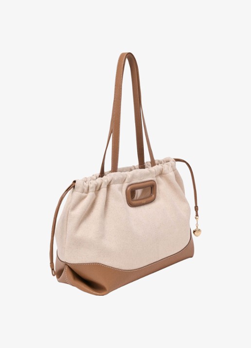 Maje Tote bag van canvas en leer - detail 4 moca / wit