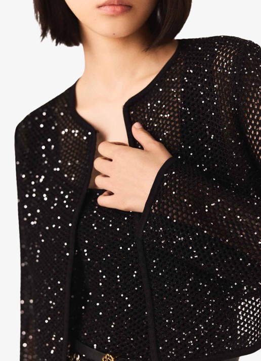 Maje Vest met pailletten - detail 4 zwart