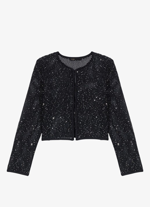 Maje Vest met pailletten - voorkant 5 zwart