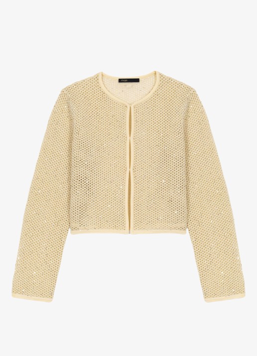 Maje Vest met pailletten - voorkant 2 geel
