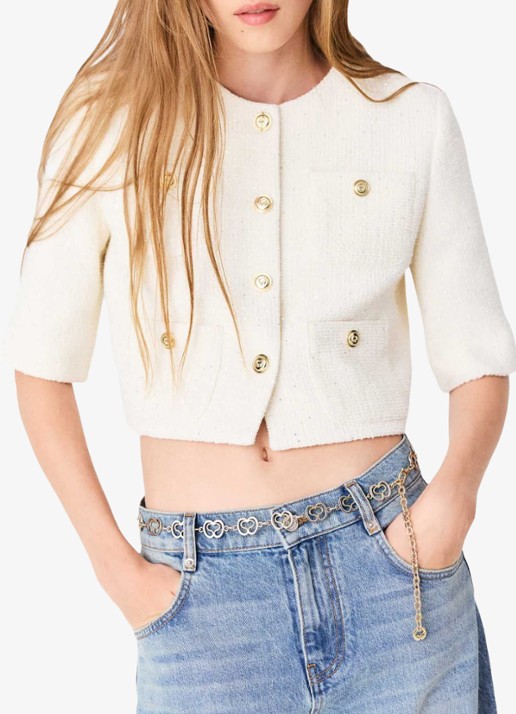 Maje Vest van bouclé met opgestikte zakken - detail 3 beige