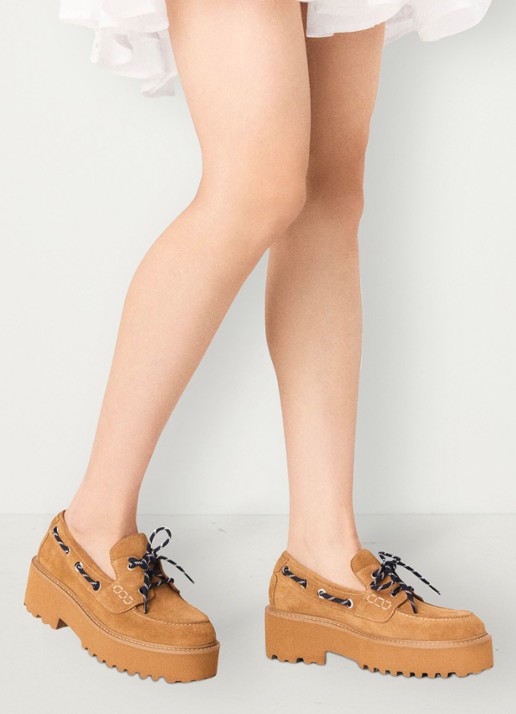 Maje Veterboots van suède met platform - voorkant 3 bruin
