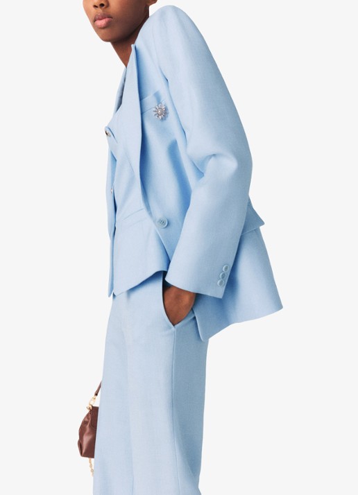 Maje Vigalue blazer met klepzakken - detail 5 lichtblauw
