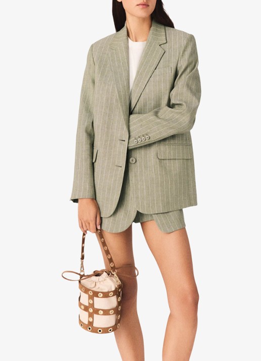 Maje Vilimousse blazer met streepprint en klepzakken - detail 4 legergroen