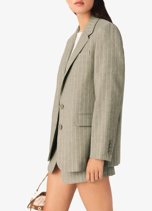 Maje Vilimousse blazer met streepprint en klepzakken - detail 5 legergroen