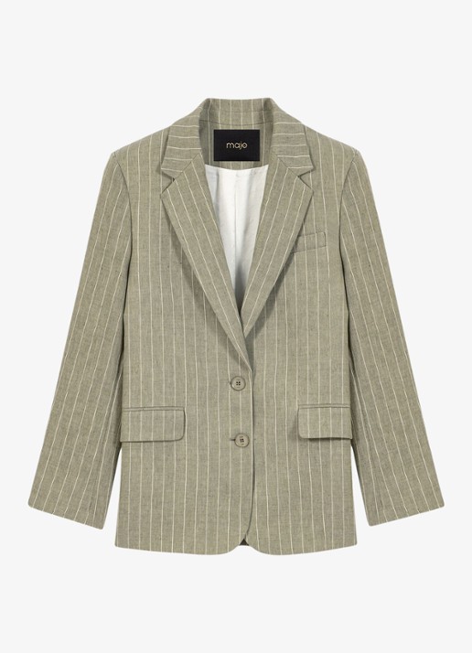 Maje Vilimousse blazer met streepprint en klepzakken - voorkant 3 legergroen